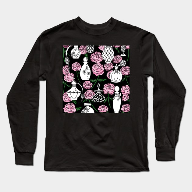 Perfume and Peonies Black Palette Long Sleeve T-Shirt by HLeslie Design